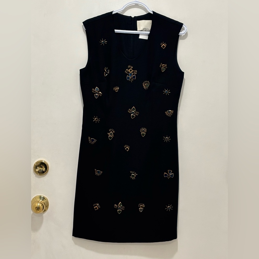 3.1 Phillip Lim Silk Black Bejewelled Shift Dress. Size L
